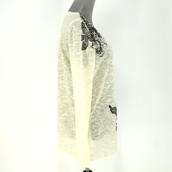 Coldwater Creek Top Womens Large Ivory Black Floral Sequin T-shirt Slub Knit - Picture 15 of 15